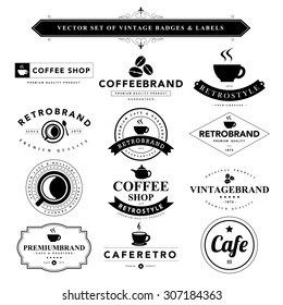 Set of vintage coffee badges and labels