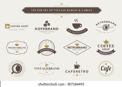 Set of vintage coffee badges and labels