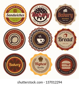 Set of vintage coffee and bakery badges and labels.