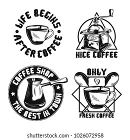 Set of vintage coffee emblems, labels, badges, logos. Isolated on white