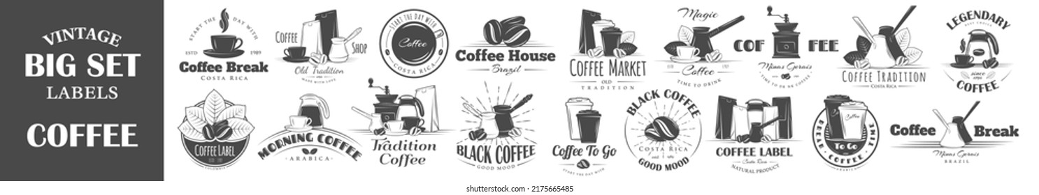 Set of vintage coffee labels. Posters, stamps, banners and design elements. Vector illustration