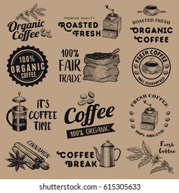 Set of vintage coffee labels, vector