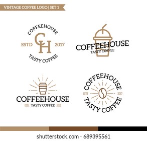 Set of vintage coffee shop logo, badge and element design.