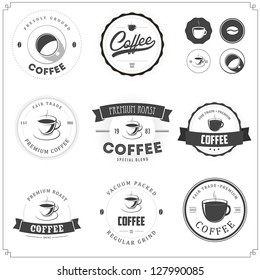 Set of vintage coffee themed monochrome labels