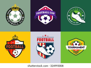 Set of vintage color football soccer championship logos and team badges