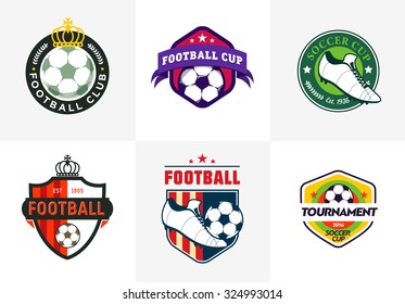 Set of vintage color football soccer championship logos and team badges