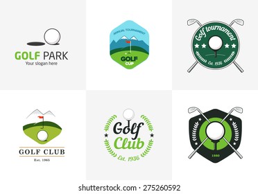 Set of vintage color golf championship logos and badges