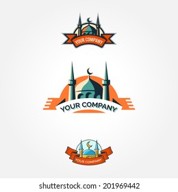 Set of vintage color mosque ramadan badges 