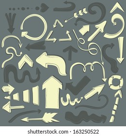 Set of vintage colored arrows. Beautiful design element for your site. Fully editable arrows drawn in vector by hand.