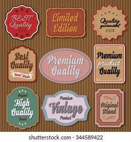 Set of vintage colorful badges on cardboard background vector illustration