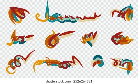 set of vintage colorful doodle elements.