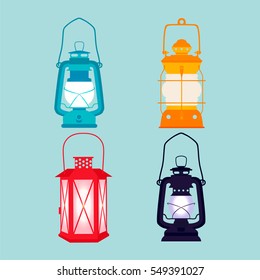 Set of vintage colorful lanterns.  Vector illustration.