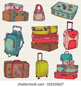 Set of Vintage Colorful Suitcases - for design and scrapbook in vector