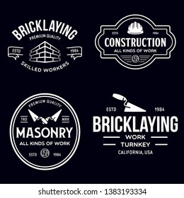 Set of vintage construction and bricklaying labels. Posters, stamps, banners and design elements. Vector illustration