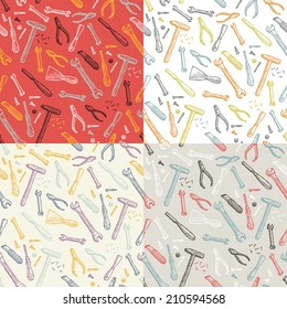 Set Of Vintage Construction Tools Seamless Patterns