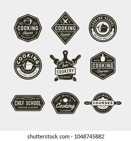 set of vintage cooking classes logos. retro styled culinary school emblems, badges, design elements, logotype templates. vector illustration