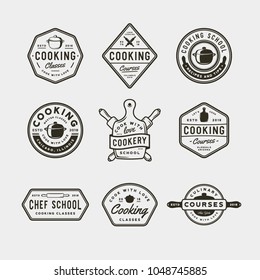 set of vintage cooking classes logos. retro styled culinary school emblems, badges, design elements, logotype templates. vector illustration