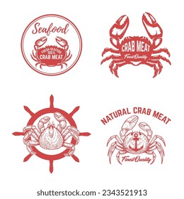 Set of vintage crab meat labels. Crab meat. Seafood emblems