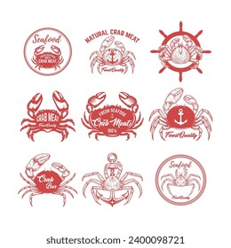 Set of vintage crab meat labels. Crab meat. Seafood emblems