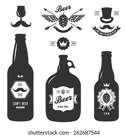 set of vintage craft beer bottles brewery badges