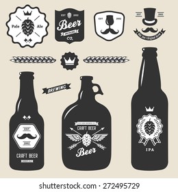 set of vintage craft beer bottles brewery badges