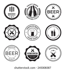 set of vintage craft beer brewery badges, labels and design elements