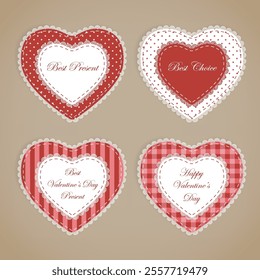 Set of Vintage Craft Valentine’s Day Sale Banner in Paper Cut out Style with Lace Hearts, Sewing Elements and text Best Present, Best Choice, Valentine's Day Sale, Best Valentine's Day Gift