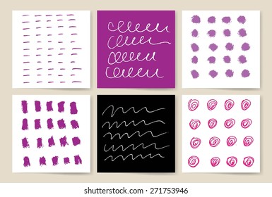 Set of Vintage Creative Cards with Hand Drawn. Creative cards set. Hand Drawn textures made by marker. Vector. Retro Patterns for Placards, Posters, Flyers and Banner Designs.