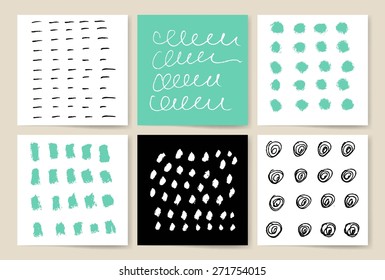 Set of Vintage Creative Cards with Hand Drawn. Creative cards set. Hand Drawn textures made by marker. Vector. Retro Patterns for Placards, Posters, Flyers and Banner Designs.