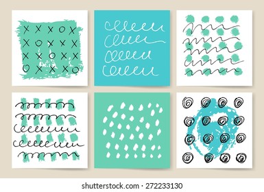 Set of Vintage Creative Cards with Hand Drawn. Creative cards set. Hand Drawn textures made by marker. Vector. Retro Patterns for Placards, Posters, Flyers and Banner Designs.