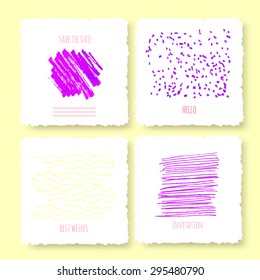 Set of Vintage Creative Cards with Hand Drawn Hipster Textures Made with watercolor