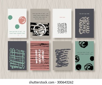 Set of Vintage Creative Cards with Hand Drawn Hipster Texture