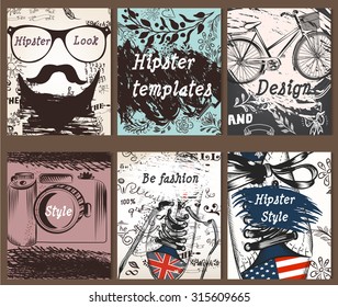 Set of vintage creative cards with hand sketched hipster textures from hipster must have things for design