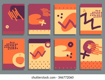 Set of Vintage Creative Cards with Hand Drawn Hipster Textures Retro Patterns for Placards, Posters, Flyers and Banner Designs.