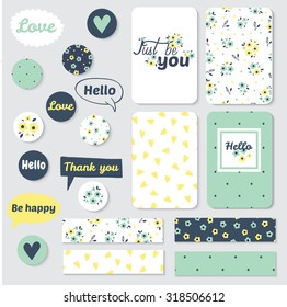 Set of Vintage Creative Cards, tape, stickers, labels with Hand Drawn Polka Dots Textures. Templates for Placards, Posters, Flyers and Banner Designs, Printable Journals Card