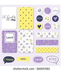 Set of Vintage Creative Cards, tape, stickers, labels with Hand Drawn Polka Dots Textures. Templates for Placards, Posters, Flyers and Banner Designs, Printable Journals Card