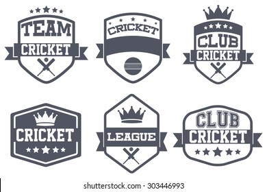 Set of Vintage Cricket Club Badge and Label with helmets. Emblem of sport team and event. Vector icons isolated on background.