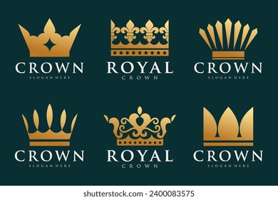 set of Vintage Crown Logo Royal King Queen abstract Logo design . Vector illustration