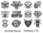 Set of vintage custom motorcycle emblems, labels, badges, logos, prints, templates. Layered, isolated on white background Easy rider