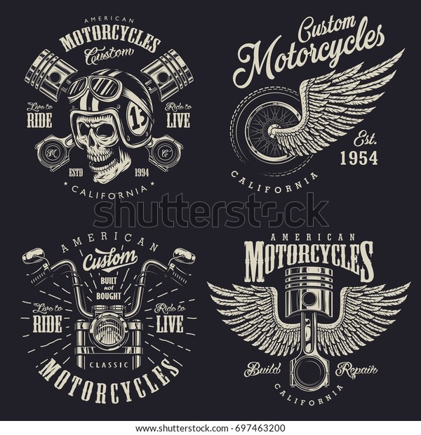 Set Vintage Custom Motorcycle Emblems Labels Stock Vector (Royalty Free ...