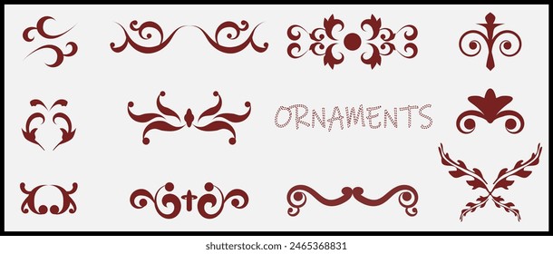 Set of Vintage Decoration Elements. Flourishing Calligraphic Ornaments and Frames. Collection of Retro Style Designs for Invitations, Banners, Posters, Placards, Badges and Logotypes.