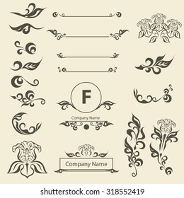 Set of Vintage Decorations Elements arabesque. Flourishes Calligraphic Ornaments and Frames. Retro Style Design Collection for Invitations, Banners, Posters, Placards, Badges and Logotypes.