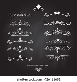 Set of Vintage Decorations Elements. Blackboard background, vector