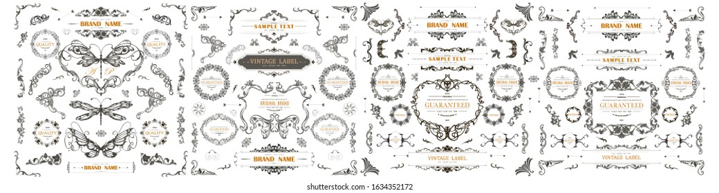Set of Vintage Decorations Elements. Flourishes Calligraphic Ornaments and Frames with place for your text. Decorative swirls or scrolls, vintage frames , flourishes, labels and dividers. Retro Style 