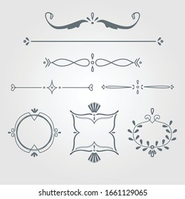 Set of Vintage Decorations Elements. Flourishes Calligraphic Ornaments and Frames.