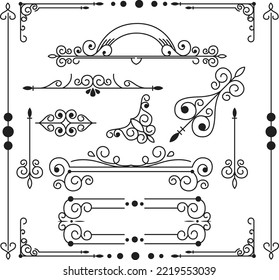Set of Vintage Decorations Elements. Flourishes Calligraphic Ornaments and Frames. Retro Style Design Collection for Invitations, Banners, Posters, Placards, Badges and Logotypes.