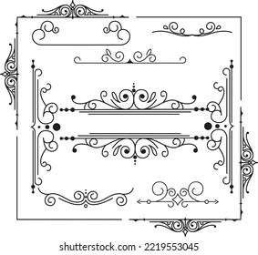 Set of Vintage Decorations Elements. Flourishes Calligraphic Ornaments and Frames. Retro Style Design Collection for Invitations, Banners, Posters, Placards, Badges and Logotypes.
