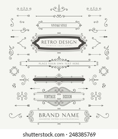 Set of Vintage Decorations Elements. Flourishes Calligraphic Ornaments and Frames. Retro Style Design Collection for Invitations, Banners, Posters, Placards, Badges and Logotypes. - Shutterstock ID 248385769