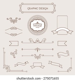 Set of vintage decorations elements. Flourishes calligraphic ornaments and frames. Logo & polygraphy design. Vector illustration