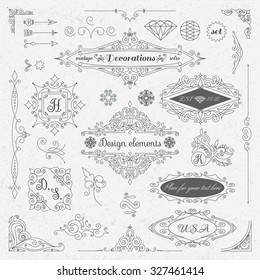 Set of Vintage Decorations Elements. Flourishes Calligraphic Ornaments and retro Style Design Collection. Antique frames. Hipster style. vector illustration. 